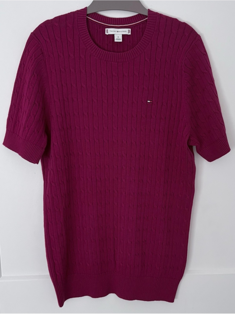Tommy Hilfiger 100% Cotton Cable Knit Short Sleeve Sweater- M